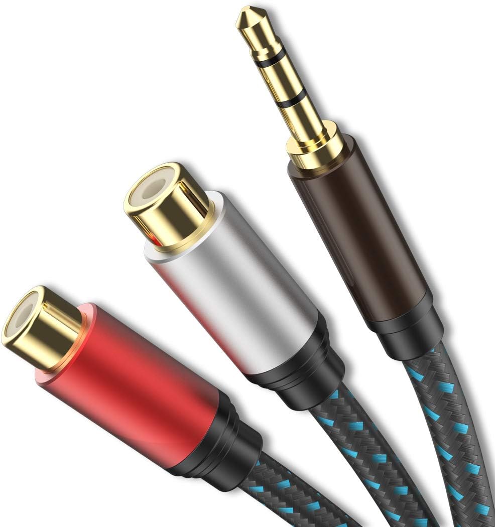 3.5 to RCA 1 ft,JewMod RCA to 3.5 aux Cable RCA 3.5mm Male to 2 RCA Female Stereo Audio Y Cable Adapter Gold Plated Compatible for Smartphones, MP3, Tablets, Home Theater