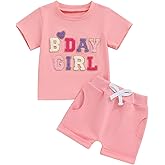 Kayotuas Toddler Baby Girl Birthday Outfit Birthday Girl Shirt and Elastic Shorts Set Cute Summer Clothes Smash Cake Outfits