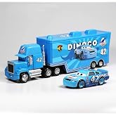 mingpei Movie Cars 2 3 Hauler Mack Truck &amp; Speed Race Car 2PCS Vehicles Jackson Storm Cruz Ramirez Vehicles (Blue No.42)