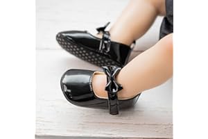 Baby Girls Mary Jane Flats with Bownot Non Slip Newborn Infant Toddler First Walker Cirb Dress Shoes Soft Rubber Sole Princes