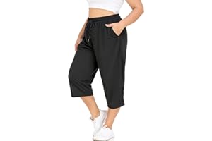 FOREYOND Plus Size Capri Pants for Women Loose Fit Yoga Pants with Pockets Workout Activewear Sweatpants