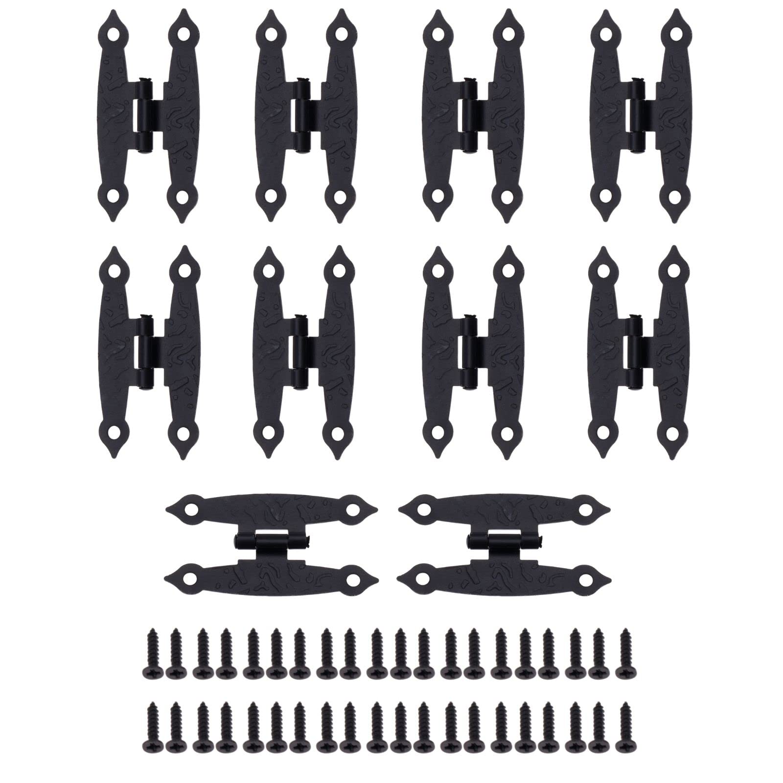 10 Pcs Antique Hinges with Screws Retro H Shape Hinge Hardware for Door, Cabinet, Furniture, Vintage Jewelry Chest, Black