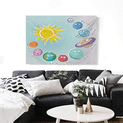 Amazoncom Space Canvas Print Wall Art Cute Cartoon Sun And