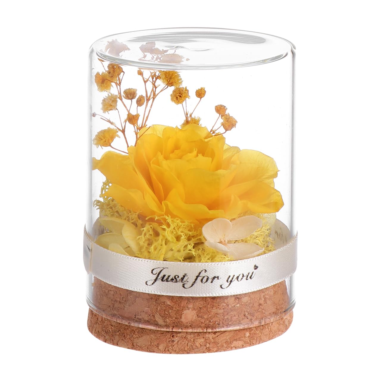 Yardwe Preserved In Glass Dome Everlasting Artificial Bonquets Valentines Day Gifts Yellow