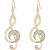 Asymmetrical Music Dangle Hook Earrings,Vintage Crystal Cubic Zirconia Musical Drop Earrings Musical Note Stud Earrings Fashion 80s Pop Musical Note Earrings