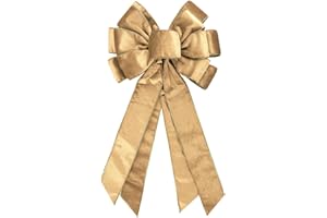 ANSHOME Vintage Champagne Wreath Bow - 20 * 11in Golden Edged Velvet Tree Topper Ornament for Xmas Winter Home Decor