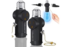 TOBASOVK 2 PCS Light Socket to Plug Adapter, Both Sides Sockets Support 3 Prong Light Socket Outlet Adapter, Light Bulb Outlet Socket Adapter with Switch Control, E26 E27 Light Bulb Socket Adapter - Black