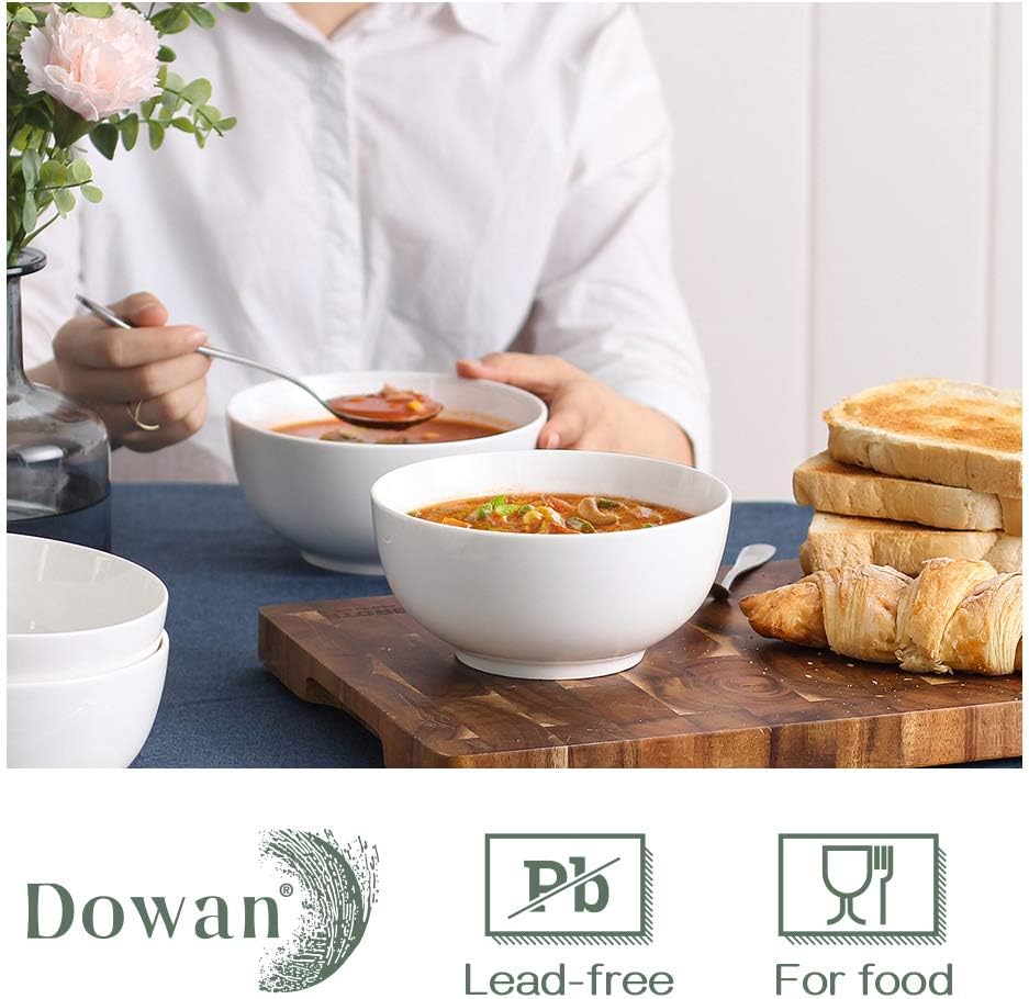  | DOWAN Ceramic Soup Bowls, Cereal Bowl, 22 Ounce Bowls Set, Chip Resistant, Dishwasher & Microwave Safe, Porcelain Bowls for Kitchen, White Bowls for Cereal Soup Rice Pasta Salad Oatmeal, Set of 4: Cereal Bowls