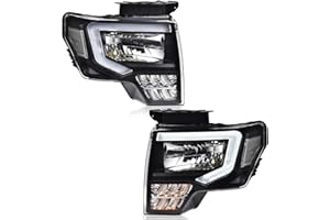 Tube Headlight Assemblies Compatible For Ford F150 2009-2014 Headlamps Driver Side & Passenger Side Clear Lens