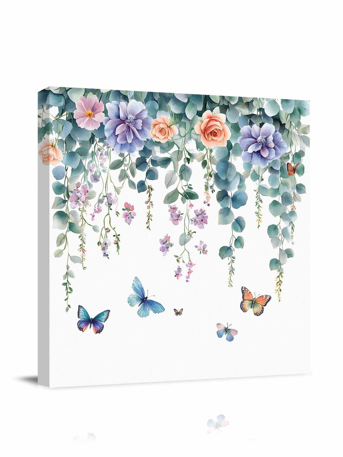 Photo 1 of (please see all images) Eucalyptus Leaves Canvas Print Wall Art Green Leaf Purple Flower