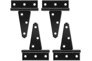 HTHOOOOOME 4 Inch T-Strap Shed Door Hinges, 4 Pack Heavy Duty Tee Hinge, T-Gate Hinges, Gate Strap Hinges, Black Wrought Hardware for Wooden Fences, Barn Door, Shed Doors