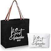 Sieral 2 Pcs Godmother Gifts Will You Be My Godmother from Godchild Tote Bag and Makeup Bag Appreciation Gifts for Women Mom Grandma Birthday Mother's Day Holiday Present