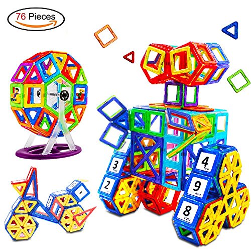 76 Pcs Magnetic Sticks Building Blocks, Magnetic Tiles Construction Educational Toy 3D Puzzle with Storage Bag for Kids Toddlers