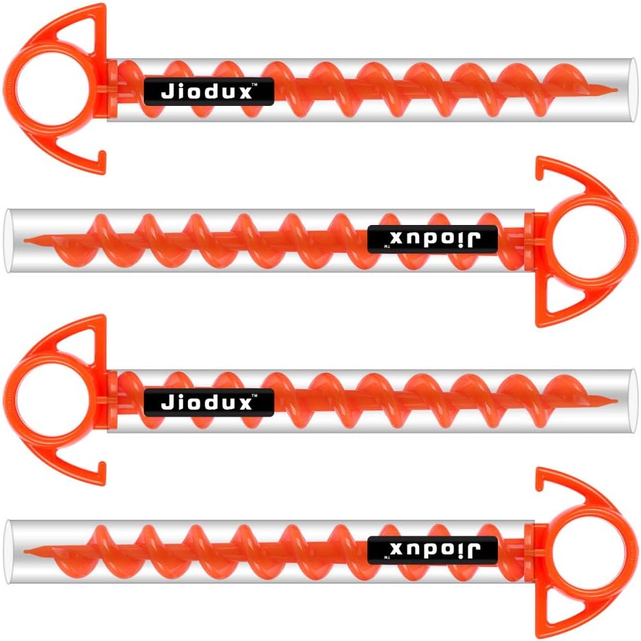 Jiodux Tent Pegs Ground Anchor Camping Stakes Dog Screw Orange PC Plastic Tent Peg 12 Inch - Large