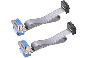 uxcell IDC Wire Flat Ribbon Cable DB9 Female to FC-10 Female Connector 2.54mm Pitch 20cm Length, 2pcs
