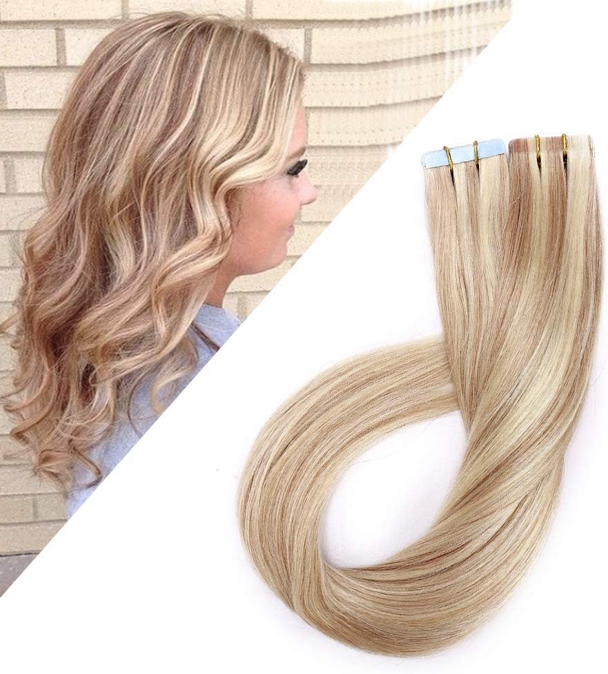 BenehairRemy Tape in Hair Extensions Human Hair Ash Blonde&Bleach Blonde Seamless Skin Weft Tape in Real Human Hair Extensions Straight Hair 16 Inch 100g #18P613 40pcs