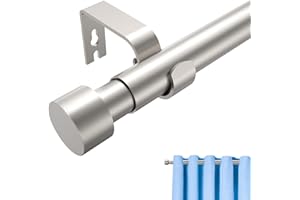 Curtain Rods for Windows 16 to 46 Inch, 1'' Diameter Adjustable Curtain Rod With Cylindrical End Cap (Silver, 40-116cm)