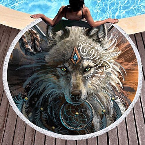 YJG Wolf Warrior By Sunimaart Tassel Tapstry Beach Towel Microfiber Round 150Cm Blanket For Bikini Outdoor Hotel Sunblock Towel as picture Diameter 150cm