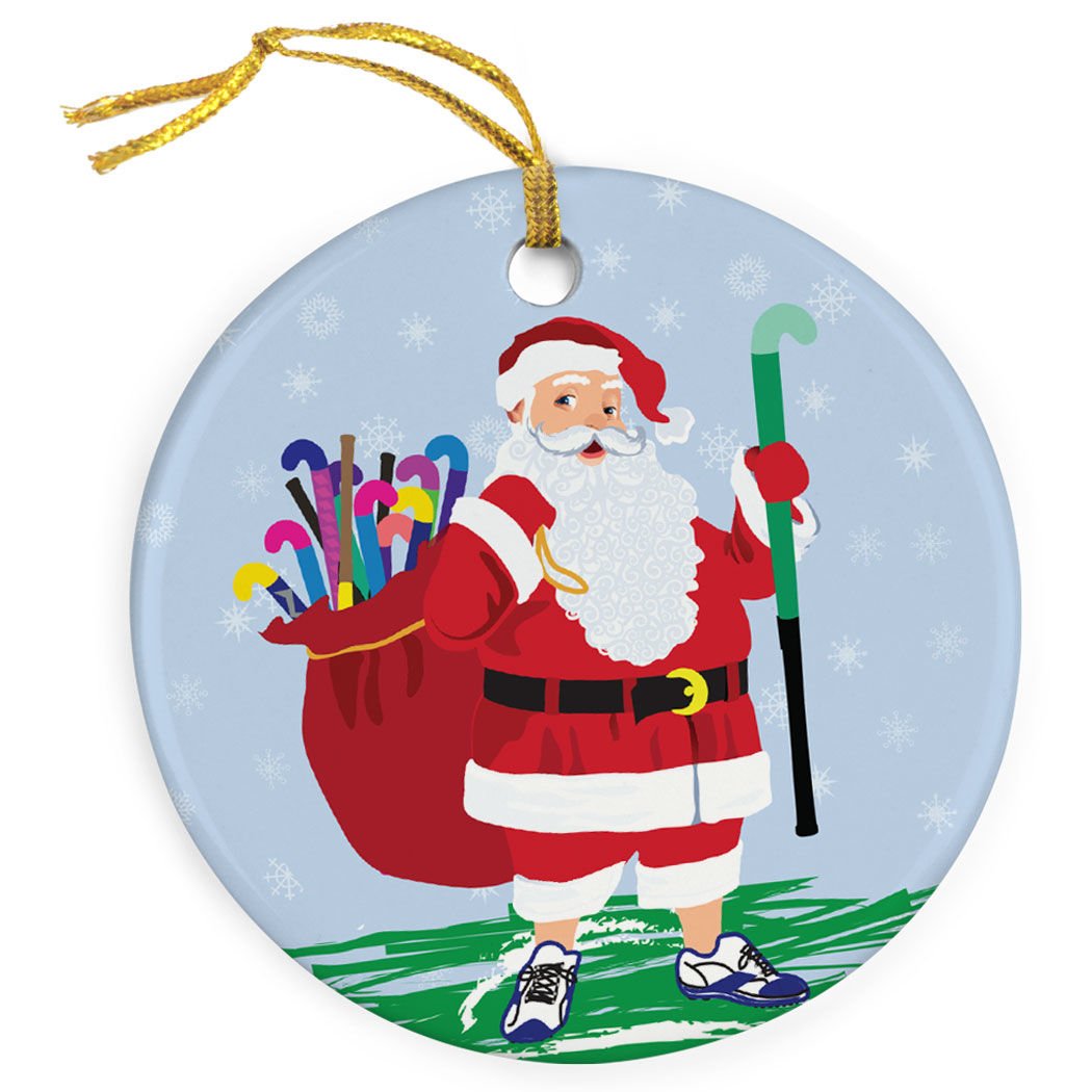ChalkTalkSPORTS Field Hockey Porcelain Ornament | Field Hockey Santa Christmas Ornament