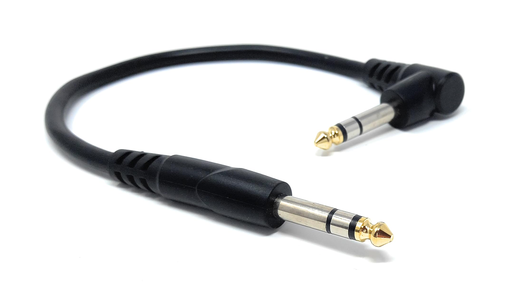 DRUT 30cm 6.35mm 1/4" Stereo TRS Male Jack to Right Angled Male Jack, Audio, Music Instrument, Flexible Cable Lead 1ft