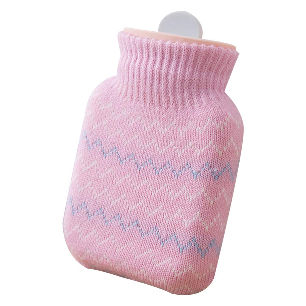 Milisten Silicone Hot Water Bottle Cute Hot Water Bag with Plush Stuffed Cover (Pink)