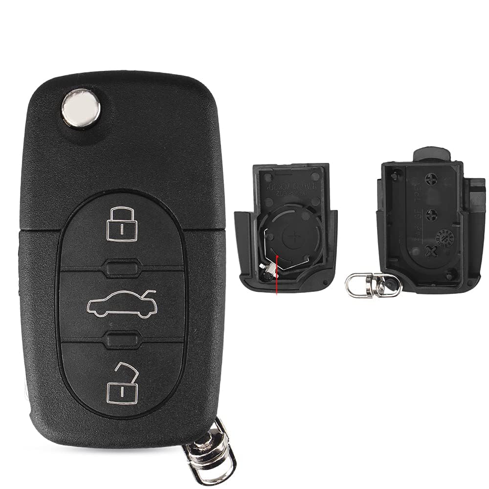 Flip 2/3 Buttons Folding Remote Key Shell Case For Audi TT A2 A3 A4 A6 A8 Quattr HU66 Blade CR2032 Holder (3button)