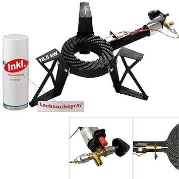 CAGO 3-Bein Gas-Hockerkocher 10,5 kW Gasbrenner Gaskocher mit Zündsicherung und Piezozündung inkl. Lecksuchspray 3-Fuss