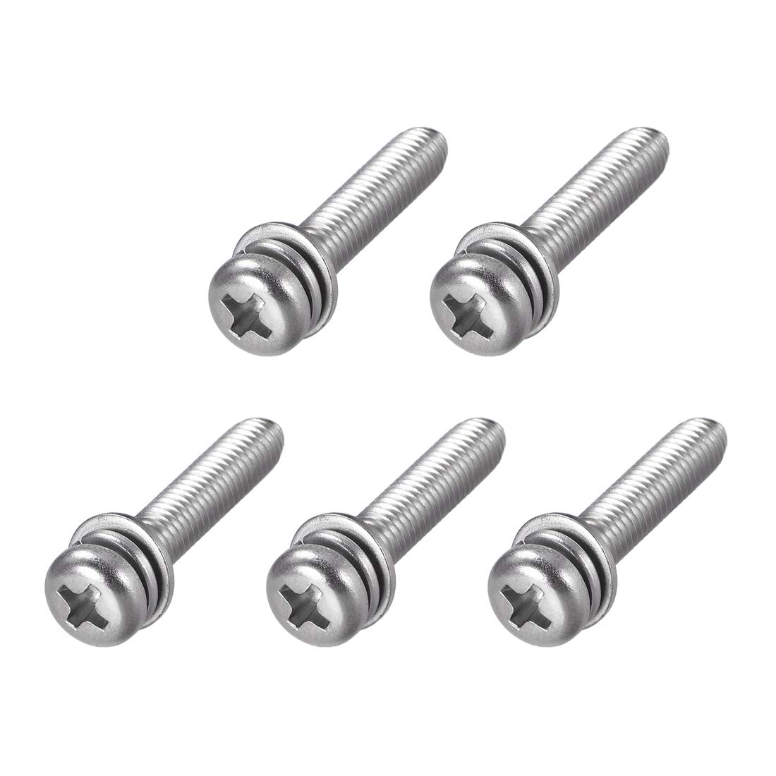 sourcing map M5 x 25mm Stainless Steel Phillips Pan Head Machine Screws Bolts Combine with Spring Washer and Plain Washers 5pcs