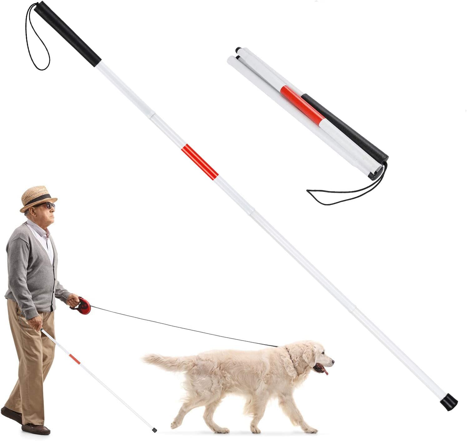 Folding Walking Stick Aluminium Alloy Blind Walking Stick Portable Mobility Cane Guide Cane Reflective Cane for the Blind Vision Impaired Outdoors Climbing