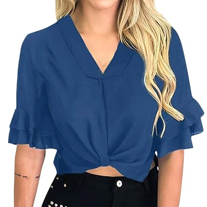 Jaminy Damen Sommer T-ShirtsV Ausschnitt Pullover Kurzarm Crop Top Teenager Mädchen Bluse Sommer S-2XL