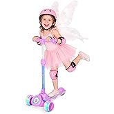 Nattork Kids Scooter with Light Up Wheels, Deck and Headlight, Wide Anti-Slip Deck and T-bar Handle with Rear Foot Brake, Adjustable Height 3 Wheel Scooter for Kids Ages 3+ and up to 220Lbs