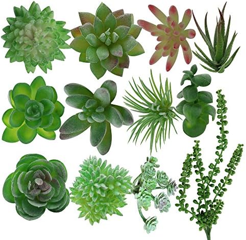 XiaZ 12 Pcs Artificial Succulent Flowers Plants, Assorted Fake Succulents with Flocked Green Stems, Pearls, Cactus Faux Plant for Floral Arrangements, Home Indoor Wall Garden DIY Decorations