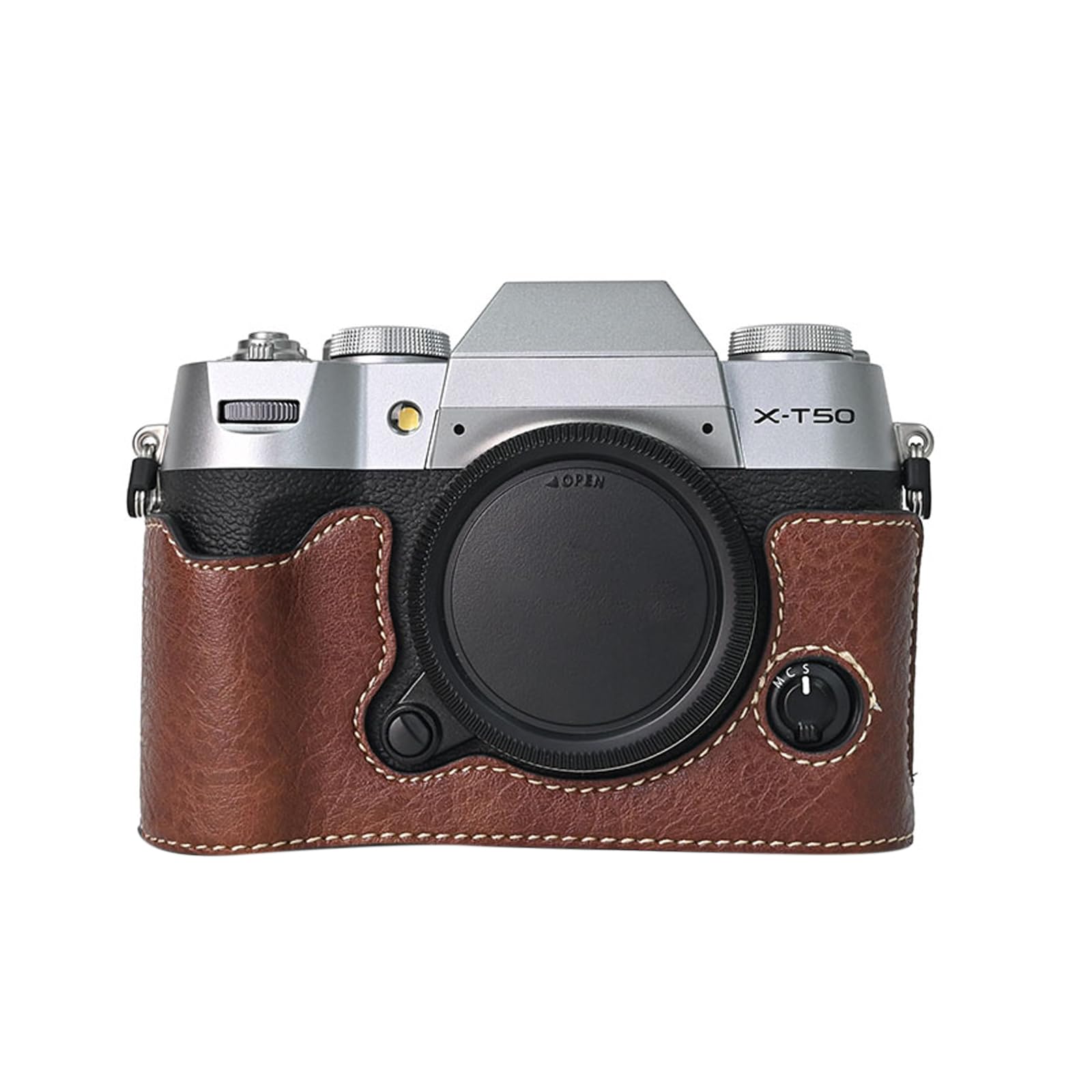 VOVMOEYA Camera Case for FUJIFILM X-T50 Mirrorless Digital Camera,Fuji XT50 Half Case With Soft microfiber Inner,Function Well With 1/4"-20 thread hole Retro PU Leather litchi stria-Coffee
