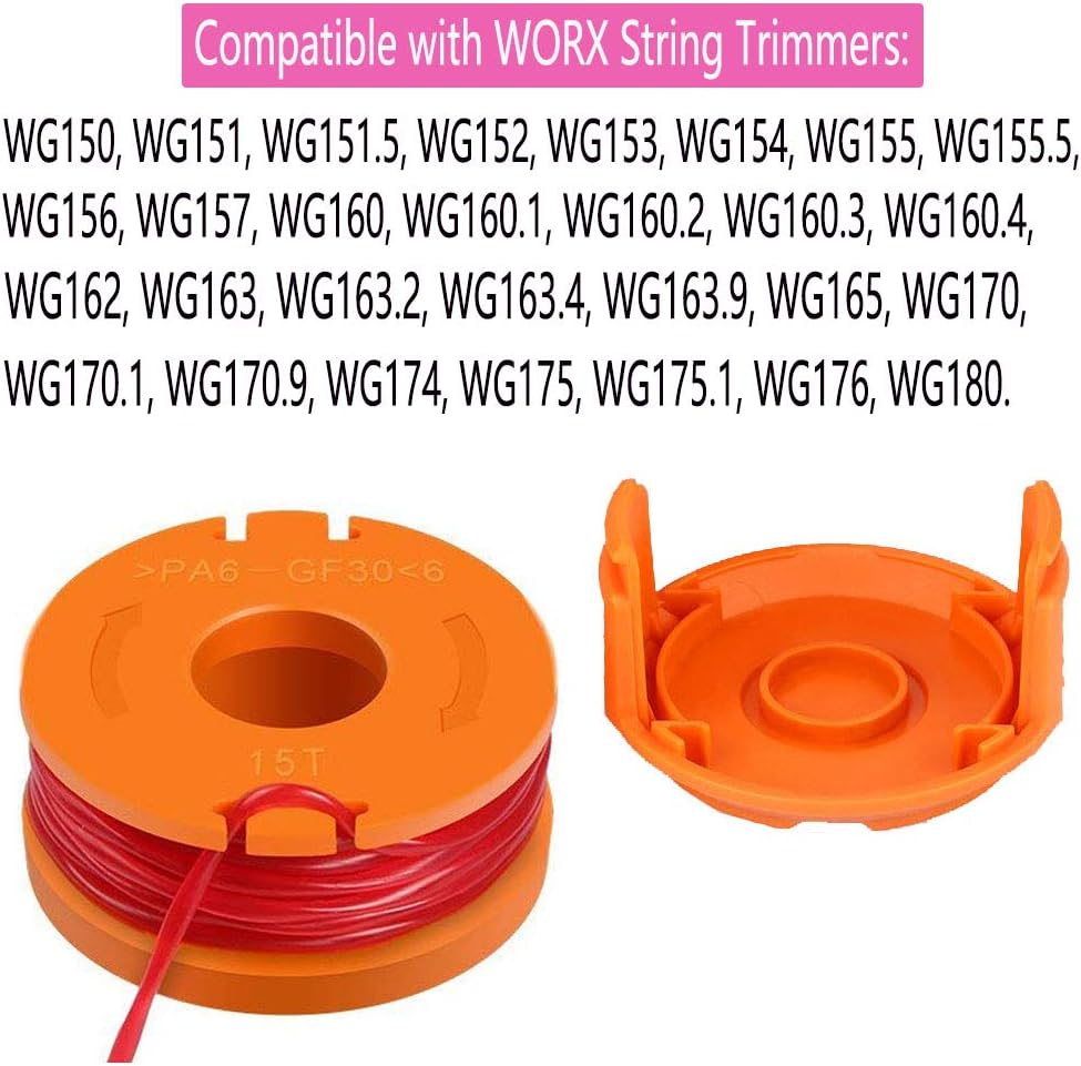TOPEMAI WA0010 Replacement Trimmer Spool Line 0.065” for Worx WG154 WG163 WG160 WG180 WG175 WG155 WG151 String Trimmer Weed Eater (8 Spools, 2 Caps) : Garden & Outdoor