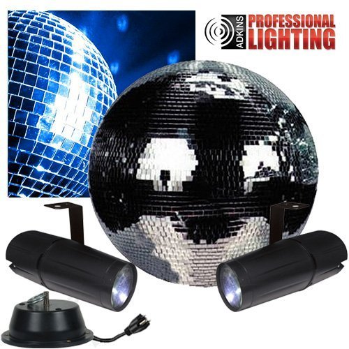 12" Disco Mirror Ball Complete Party Kit with 2 LED Pinspots and Motor - Adkins Professional Lighting - Thumbnail 2