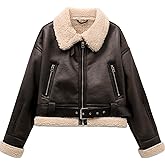 LY VAREY LIN Winter Women Faux Lamb Fur Leather Short Jacket Lapel Zipper Bomber Aviator Coat