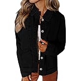Sidefeel Women's Jean Jacket Long Sleeve Button Down Ruffled Denim Jacket Shacket