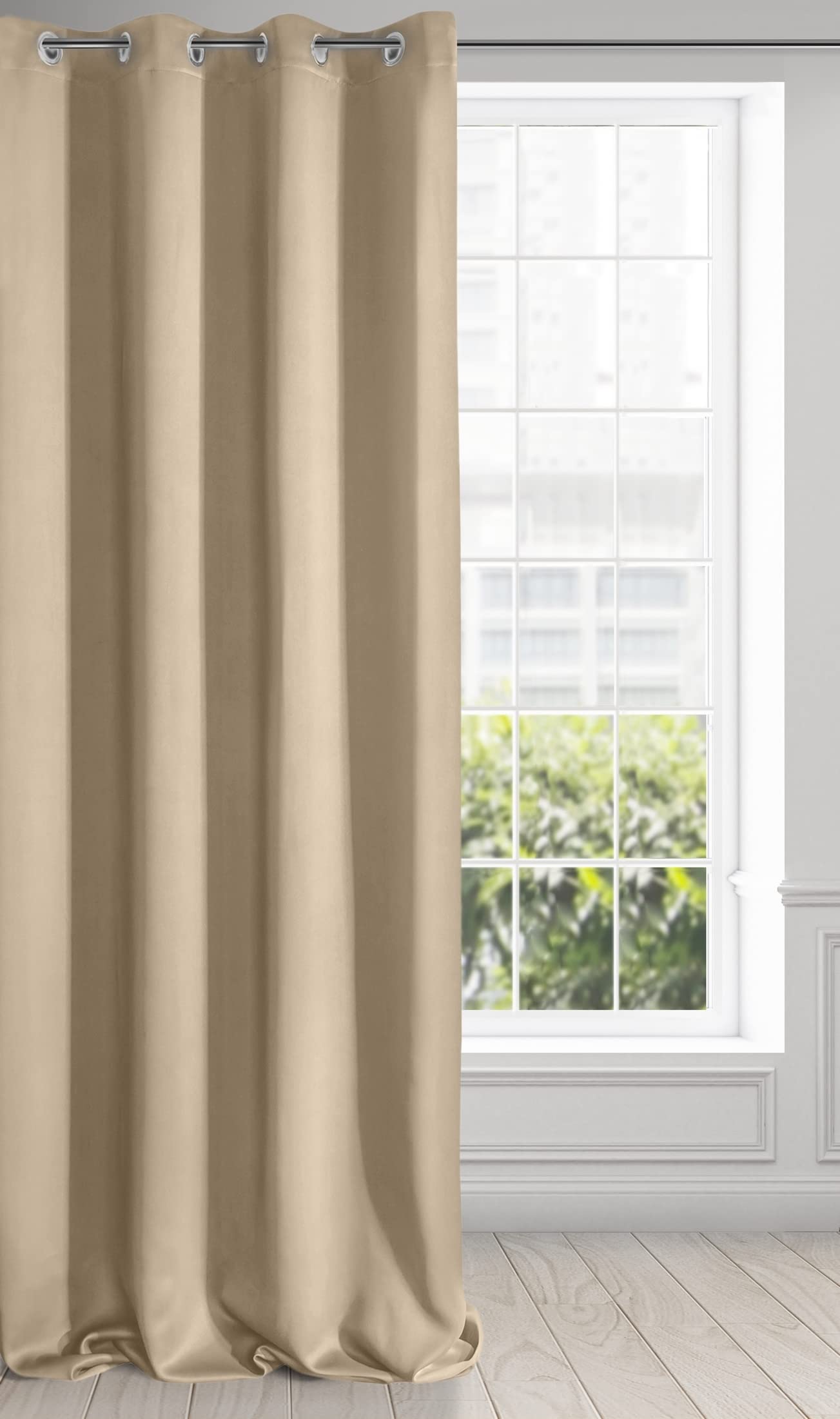 Eurofirany Extra Long Blackout Curtain-1 Unit Eyelets, Light Blocking Darkening Bedroom Living Room, Polyester, Beige, W53 x L98