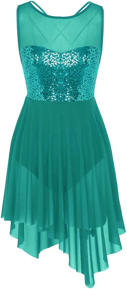 JEATHA Women's Sleeveless Lyrical Ballet Dance Performance Costume Illusion Mesh Squined Tank Leotard Latin Jazz Dresses: Clothing