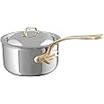 Mauviel M'Cook B 5-Ply Polished Stainless Steel Sauce Pan With Lid, And Brass Handle, 1.8-qt, Made In France
