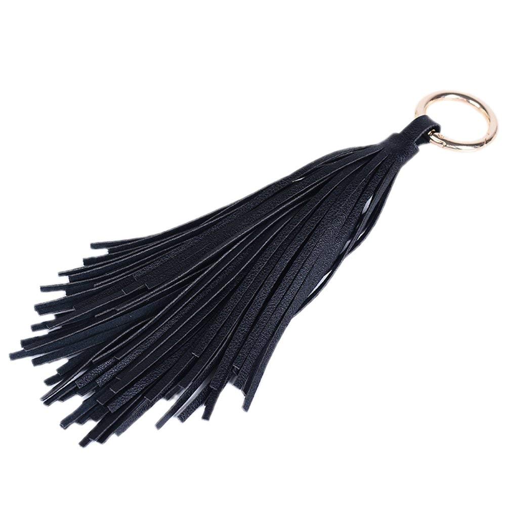 ZOONAI Women Leather Tassel Keychain Car Keyring Holder Bag Wallet Purse Decorations (Black) — image 1