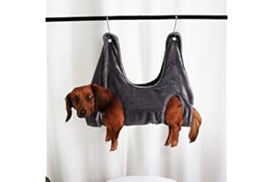 Meideli Dog Hammock for Grooming Hammock with 2pcs Hook Dog Grooming Sling Dog Sling for Nail Clipping Dog Lift Harness for Small Dogs Grey M