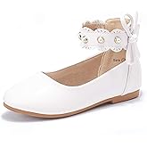 PANDANINJIA Girls Dress Shoes Pearl Mary Jane Ballet Flats Flower Girl Wedding Party Communion Ankle Strap Shoes for Toddler Little Kid Big Kid