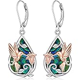 Hummingbird Earrings for Women Sterling Silver Abalone Rose Gold Hummingbird Dangle Drop Earrings Bird Jewelry Christmas Gifts