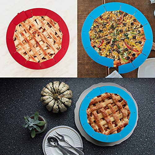 2 Pack Adjustable Pie Crust Shield, findTop Food Grade Silicone Crust Protector Shield Fits Rimmed Dish 8.5" - 11.5", Red & Blue