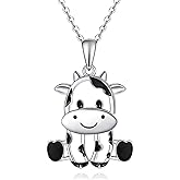 Fryneauy Cow and Highland Cow Necklace Sterling Silver S925 Jewelry Italian Horn Pendant for Women