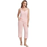 WiWi Womens Cami Pajama Sets 2 Piece Camisole Top Capri Pants Sleepwear Soft Lingerie Bamboo Viscose PJs S-XXL