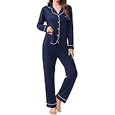 Ekouaer Womens Pajamas Set 2 Piece Button Down Pjs Soft Long Sleeve Top and Pants Sleepwear Set Lounge Sets