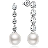 ZDaoBen Pearl Earrings for Women, 925 Sterling Silver Cubic Zirconia Pearl Dangle Earrings 10MM