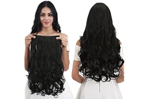 REECHO 24" 1-Pack 3/4 Full Head Curly Wave Clips in on Synthetic Hair Extensions HE008 Hairpieces for Women 5 Clips per Piece-Natural Black